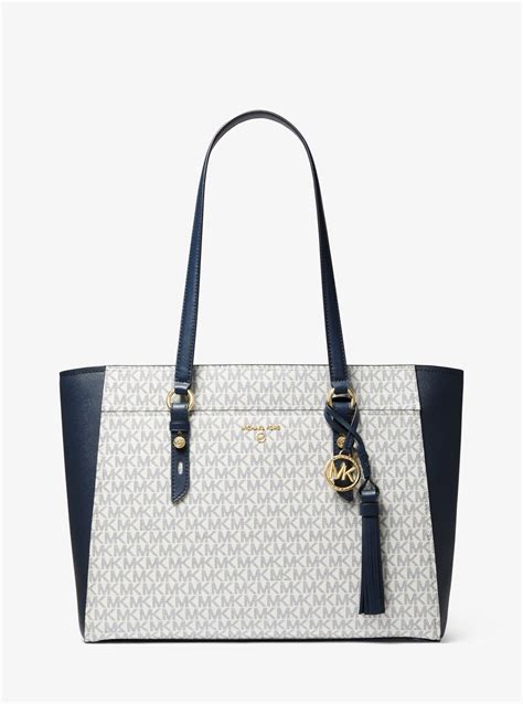 michael kors large fabric tote blue macys|michael kors large sullivan tote.